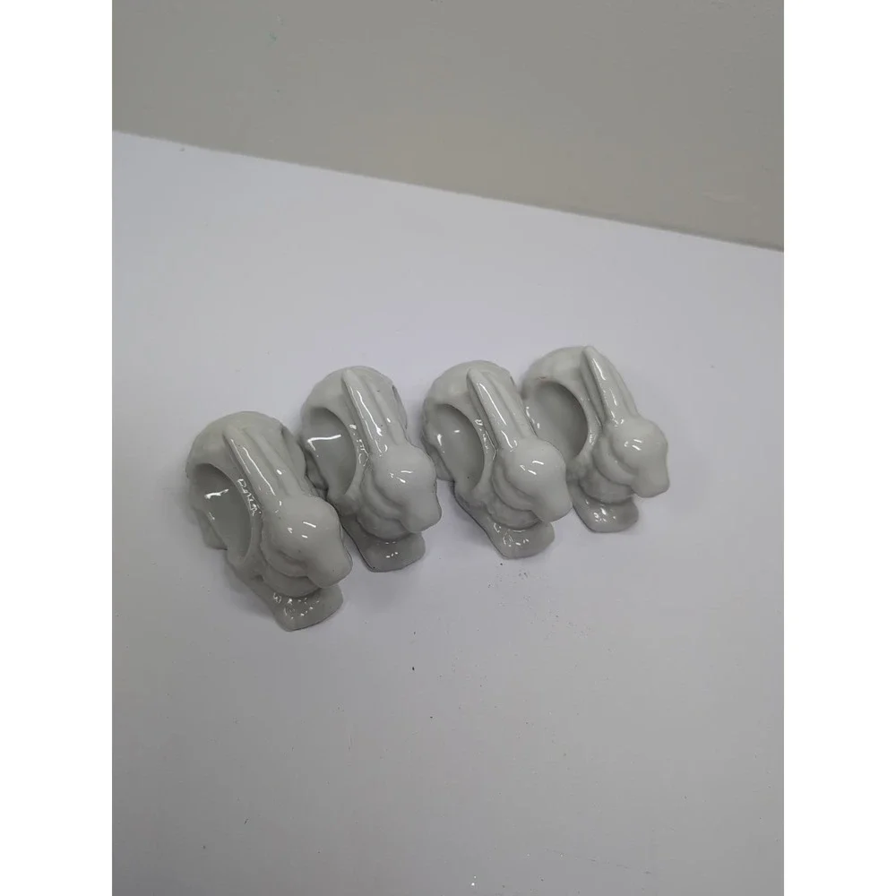 Rabbit Bunny Napkin Rings Holder Set Of Four Vintage Ceramic‎